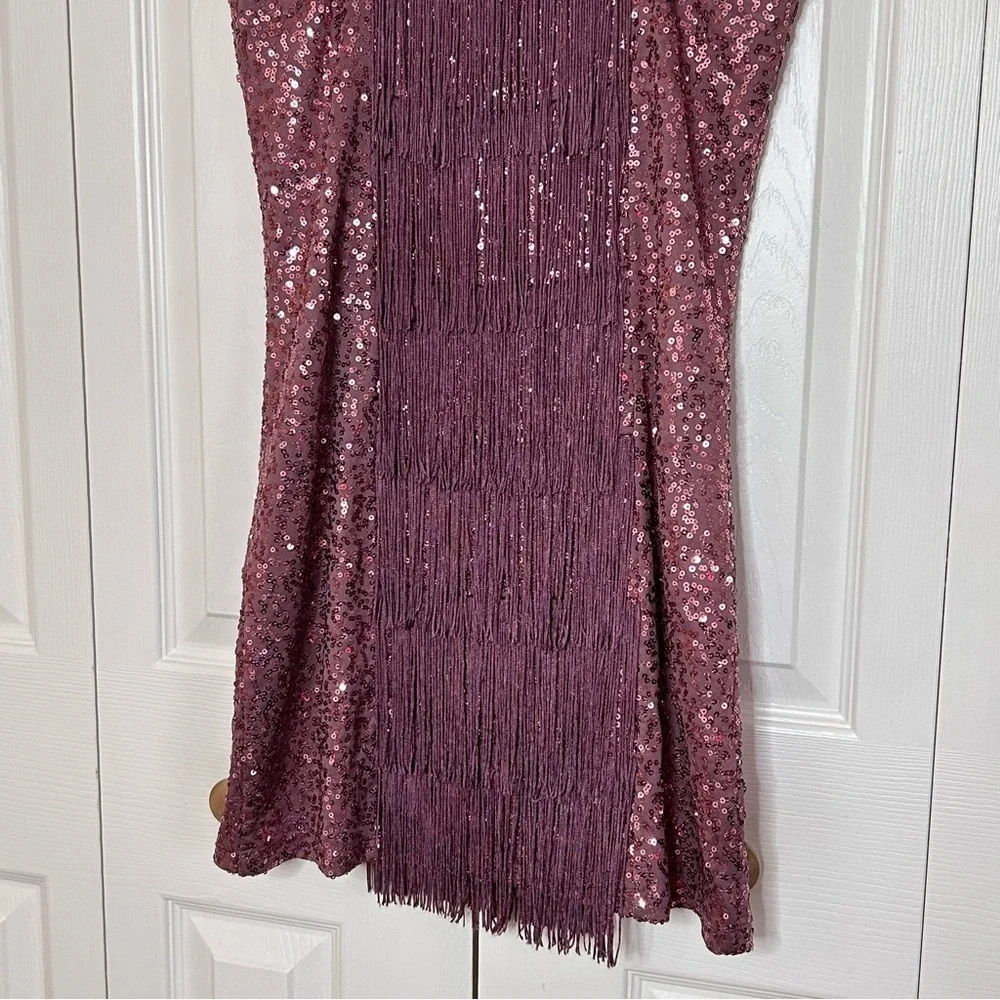 Bebe Plum Sequin Fringe Mini Dress Medium - Picture 12 of 16